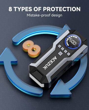 Портативний пусковий пристрій Starthilfe Powerbank з компресором 150PSI, 12V, для автомобілів (бензин/дизель до 12L), LED-ліхтарик, 6000A