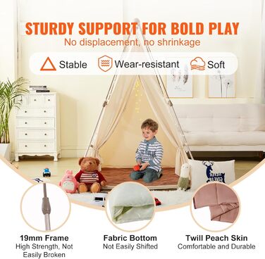 Дитячий намет VEVOR Tipi для дітей 1-5 років, розкладний намет з килимком та сумкою, з вікнами, для хлопчиків та дівчаток, бежевий