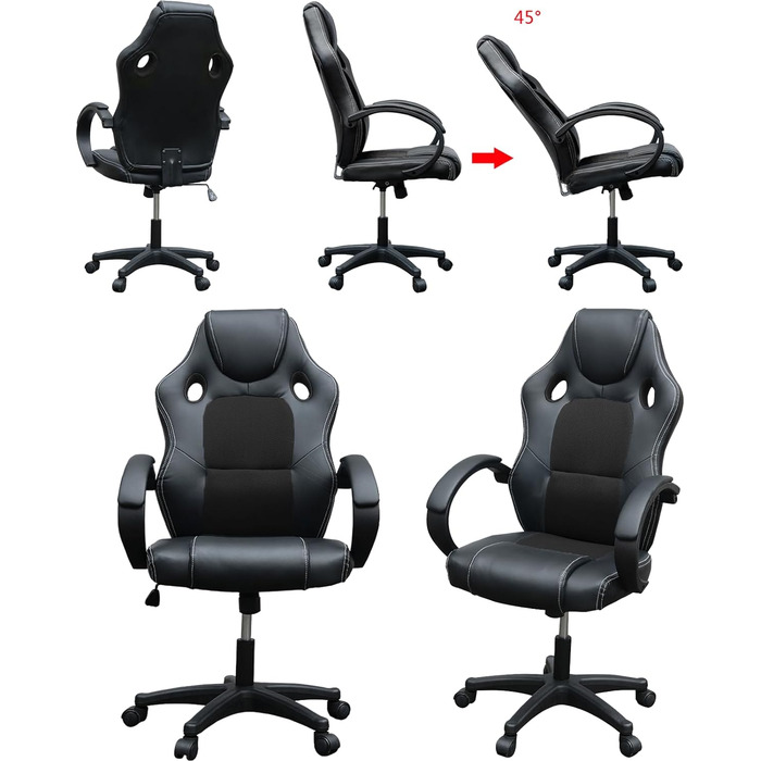 Офісне крісло Panana, настільне крісло з поліуретанової шкіри сітки, ігрове крісло з високою спинкою, поворотні комп'ютерні крісла з регулюванням висоти (чорний)