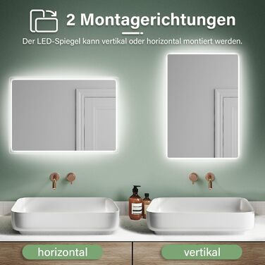 Дзеркало для ванної кімнати з підсвічуванням 80x60 см, LED, антизапітніння, 3 кольори, IP44, тип A