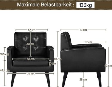 Крісло-мішок Yaheetech з підлокітниками, чорне, з поліуретану, до 136 кг