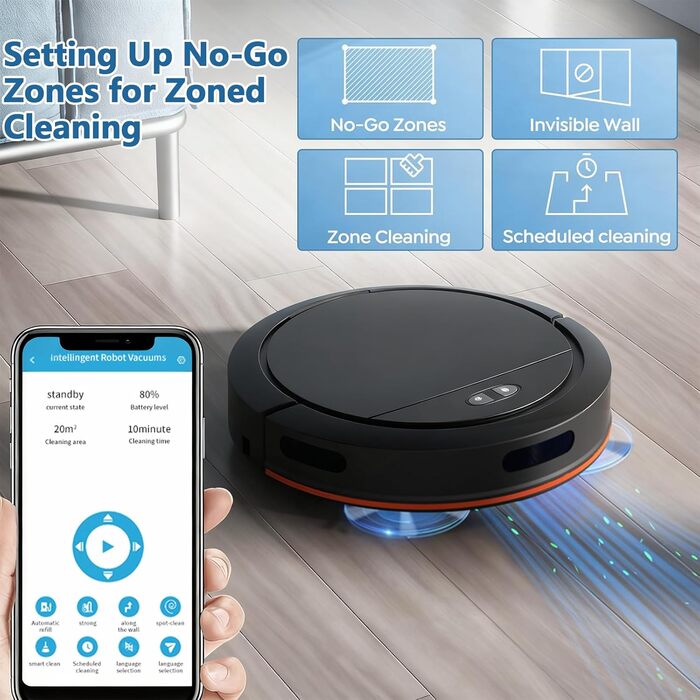 Робот-пилосос YEOOIYCW з функцією миття, 4000Pa, навігація, 150 хв роботи, керування через додаток, для шерсті тварин та килимів (білий)