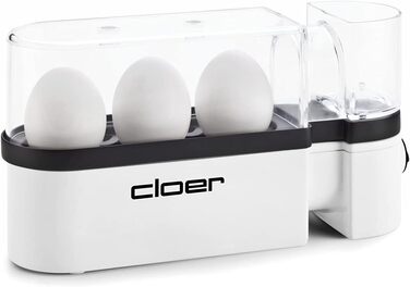 Яйцеварка Cloer 6020, до 3 яєць, знімна переноска для яєць, функція сервірування, 300 Вт, пластик, (білий)