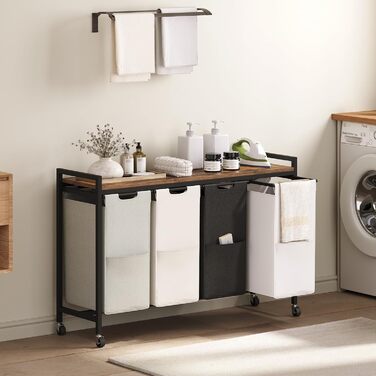 Кошик для білизни HOOBRO з 3 відділеннями, 119L, на колесах, з полицями, білий