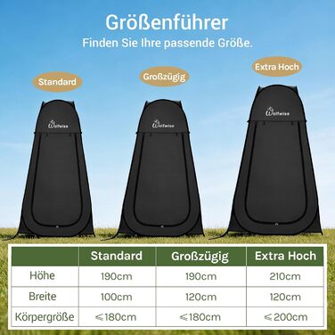 Складаний душовий та роздягальний намет WolfWise для кемпінгу та пляжу, водонепроникний з UV-захистом, 190x100 см, чорний