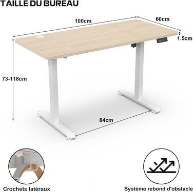 Регульований стіл Homall 100x60 см з USB-роз'ємом, комп'ютерний стіл для дому та офісу, ергономічний, бежевий