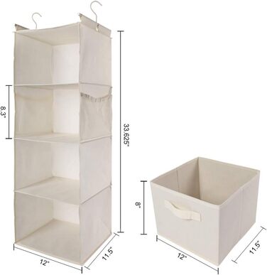 Підвісні полиці з 4 полицями, що заощаджують місце, тканинні підвісні полиці з 2 бічними кишенями, складні (бежевого кольору)