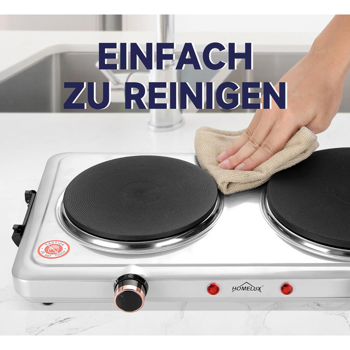 Подвійна конфорка Homelux 2000 Вт, 2 варильні поверхні, 5 режимів нагріву, для кухні, офісу, кемпінгу, чорний