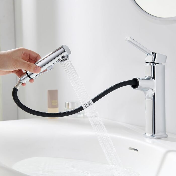 Змішувач для ванної кімнати з висувною лійкою, хром, однорідний, для холодної та гарячої води