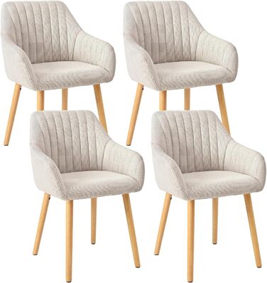 Комплект з 4-х обідніх стільців з підлокітниками, бежевий, з дерев'яними ніжками, з м'яким сидінням, для кухні та вітальні