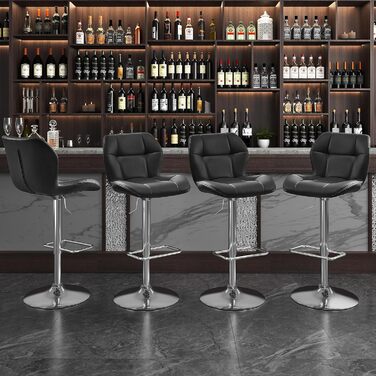 Барні стільці Yaheetech 4 шт. регульовані по висоті, 360° обертання, з підніжкою, чорні, PU-шкіра, для кухні