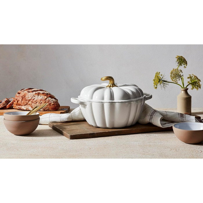Кокотниця Le Creuset Figurale Kürbis, емальоване чавун, 4 л, білий колір з мідним ручками