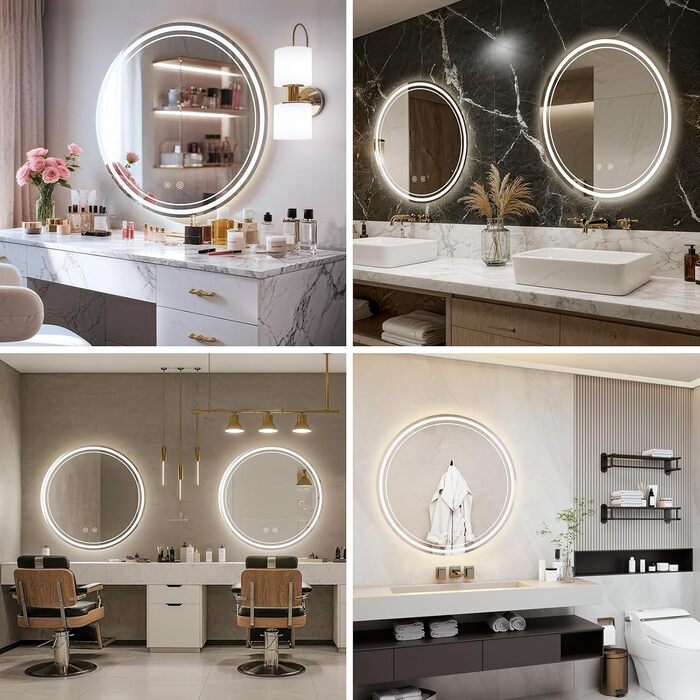 Дзеркало для ванної кімнати з підсвічуванням 70x50 см, LED, Smart, антизапар, 3 кольори, диммування, вертикальна/горизонтальна орієнтація