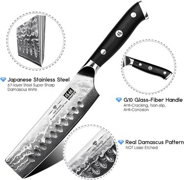 Набір кухонних ножів SHAN ZU PRO Series: ніж шеф-кухаря з дамаської сталі 67 шарів, G10 ручка, 20 см