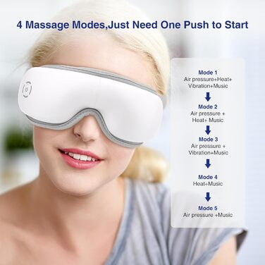 Електричний масажер для очей з підігрівом, вібрацією та Bluetooth, 5 режимів, для зменшення темних кіл та сухості очей, подарунок для сім'ї