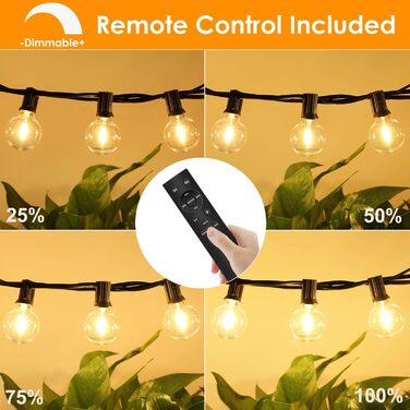 LED гірлянда для вулиці з пультом керування, 15м, G40, диммування, 4 режими, таймер, вологостійка, для саду, балкону, тераси, вечірки, кемпінгу, весілля