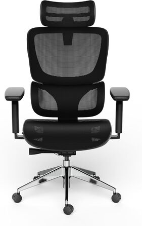 Ергономічне крісло для офісу та геймінгу Ergolutions Senta FX Mesh - чорний + алюміній, регульована 3D-підголовник, сітчаста тканина, для великих людей, 7 років гарантії, сертифікат BIFMA