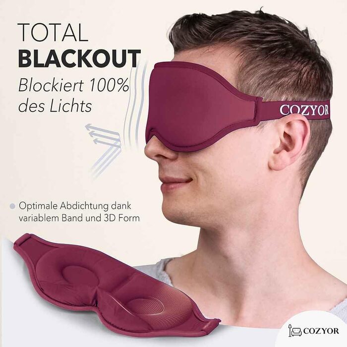 Комплект для подорожей Cozyor 4 в 1: подушка для шиї, маска для сну, надувна подушка та ковдра 2 в 1, беруші, з кріпленням для рюкзака та валізи, червоний, бордовий (Berry)