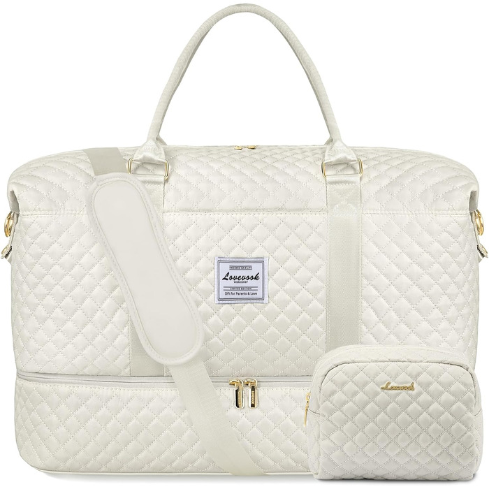 Спортивна сумка LOVEVOOK для жінок, велика дорожня сумка-мішок, дорожня сумка на вихідні, дорожня сумка з косметичкою, ручна сумка, сумка для взуття, клінічна сумка, сумка для пологового будинку, водонепроникна (L-2шт, Бежевий)