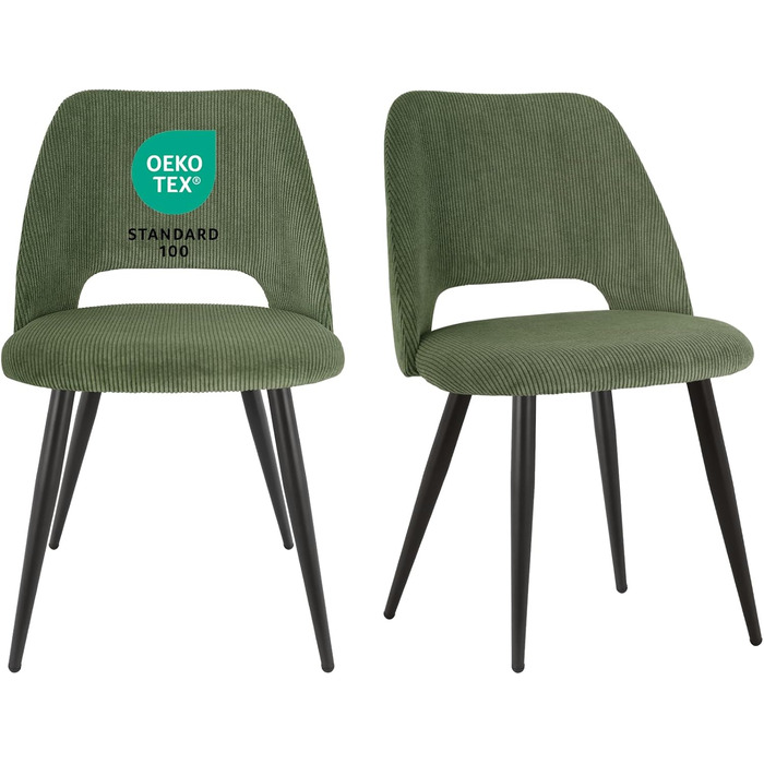 Набір обідніх стільців 4 шт. з витонченою спинкою, м'які стільці для кухні, вітальні, спальні, зелений (2 шт. в наборі)
