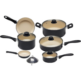 Керамічний кухонний набір Domopolis Basics з 11 предметів, з антипригарним покриттям, без PFOA та PTFE, чорний/кремовий