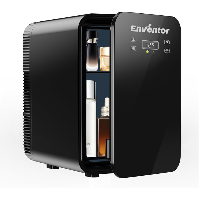 Mini холодильник Enventor 10L: компактний, тихий, з функцією охолодження та нагріву (12V/220V) для авто, спальні, офісу, косметики (чорний)
