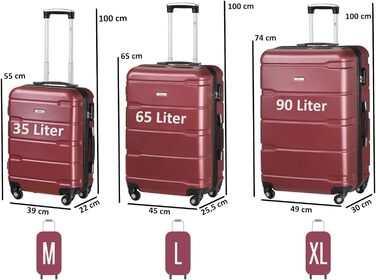 Набір валіз Zelsius 4 шт. з ABS, з кодовим замком, 4 колеса, внутрішній роздільник | Набір валіз з жорстким корпусом, Trolley, велика валіза, багаж, ручна валіза (Червоний, 3 шт.)