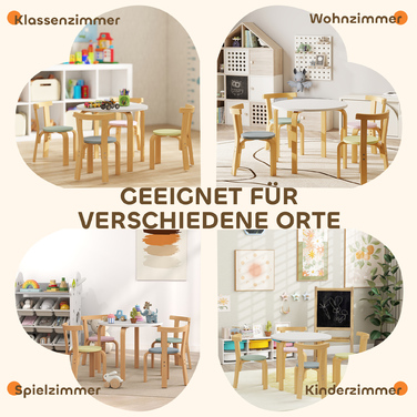 Набір дитячого столу та стільців на 5 місць, легкий, з масиву дерева, яскравих кольорів