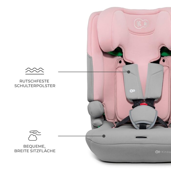 Автокрісло Kinderkraft I-COMFY для дітей (76-150 см), регульоване, з 5-точковим ременем, система EASY GROW, темно-сірий/рожевий