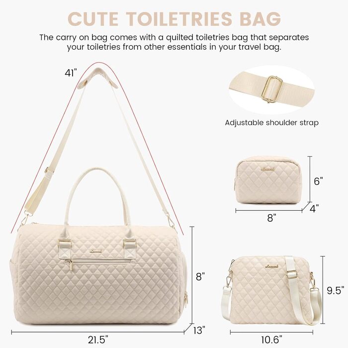 Спортивна сумка OVEVOOK для подорожей, жіноча, Weekender, для вихідних, дорожня сумка, сумка для дитини з косметичкою, відділення для взуття та мокрого одягу, водонепроникна, ручна поклажа для авіаперельотів, чорна (L, Beige 3er Set)