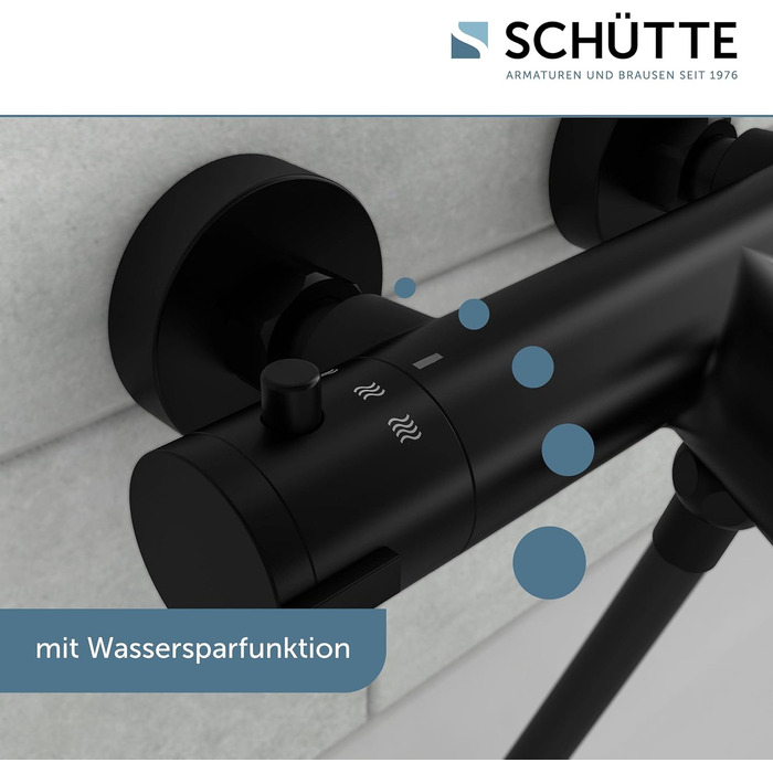 Змішувач для ванни Schütte London з термостатом, захист від опіків 38°C, хромований (чорний)