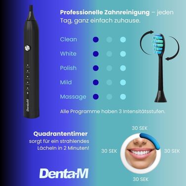 Електрична звукова зубна щітка з 5 режимами та акумулятором на 120 днів – ультразвукова щітка зі Smart-насадкою, чорний колір