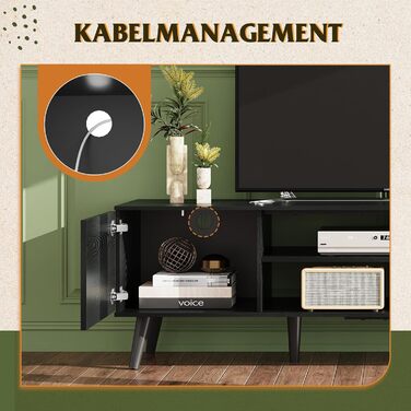 Тумба під телевізор WLIVE Schwarz 160x40x47 см, чорна, з 2 дверцятами та 2 відкритими полицями для вітальні, спальні, їдальні