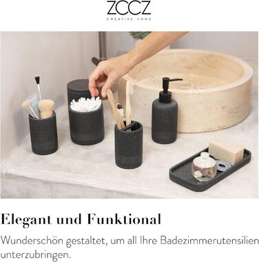 Набір для ванної кімнати ZCCZ 6 предметів: органайзер для зубних щіток, дозатор мила, миска для косметики та ватних паличок. Елегантний декор у мармуровій стилістиці, чорний колір для сучасного інтер'єру.