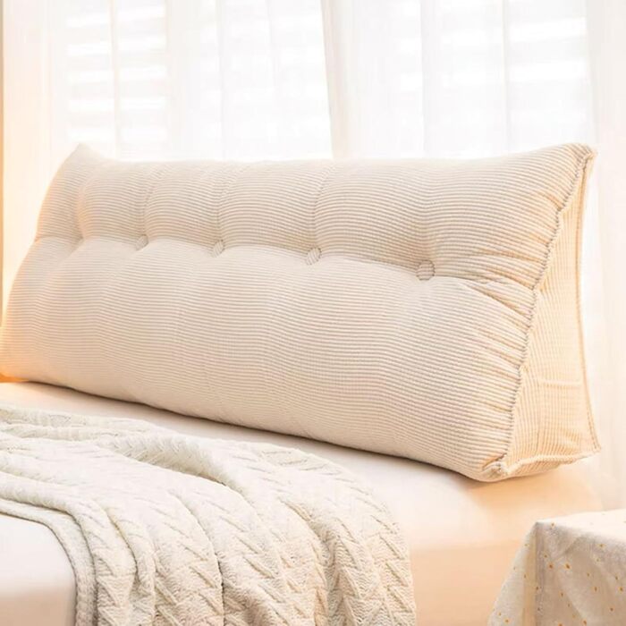 Підголівник для ліжка Hruile Extra Großes, подушка для підтримки попереку, килимок-стілець з підлокітниками для перегляду телевізора, читання, роботи, ігор, 75 x 40 x 55 см, (120*50*20 см, Бежевий)