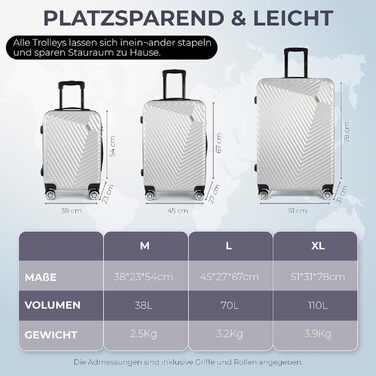 Набір валіз xRace 3-частинний ABS, 20/24/28 дюймів, ручна поклажа, TSA замок, 360° колеса, стійкий до ударів, преміум підкладка (срібний)
