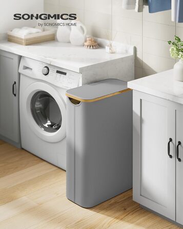 Кошик для білизни SONGMICS 65 л, складний, з кришкою, бамбукові ручки, 42x22.5x70.5 см, верблюжий коричневий