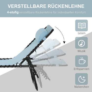 Шезлонг для відпочинку, складаний, з дихаючою оббивкою, металевий каркас, 189 x 58 x 30 см, блакитно-зелений