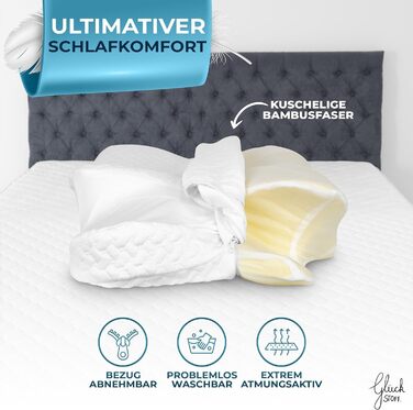 Ортопедична подушка Glückstoff® для всіх типів сну | Подушка для шиї з Memory Foam | Ергономічна подушка для сну на боці (біла, знімний чохол [Версія: Ergo])