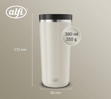 Термокружка Alfi ISO Coffee Mug Pro, бежевий матовий, 0.38 л, нержавіюча сталь, для кави з собою, з термоізоляцією, 6 годин гаряче, 12 годин холодне, без BPA, миється в посудомийній машині