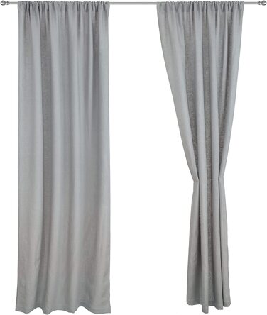 Фіранка URBANARA Fana - з 100 чистого льону, шаль на шнурку-2 комплекти шарфів (140 х 320 см,) (2 комплекти - 140 х 245 см, сірий)