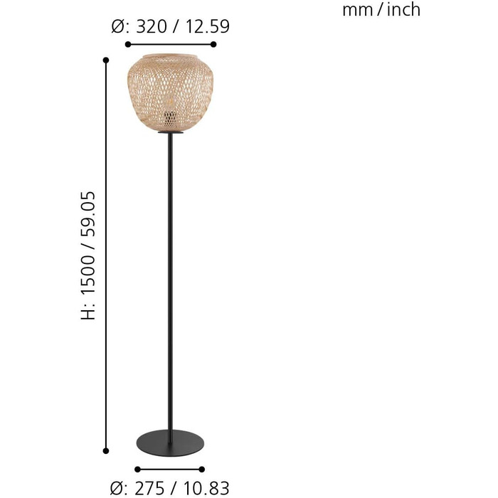 Підвісний світильник EGLO Dembleby, підвісний світильник на 1 полум'я вінтажний, натуральний, хюґе, підвісний світильник дерев'яний кошик плетений, лампа для обіднього столу, світильник для вітальні світло-коричневий, сталь, цоколь E27 (торшер)