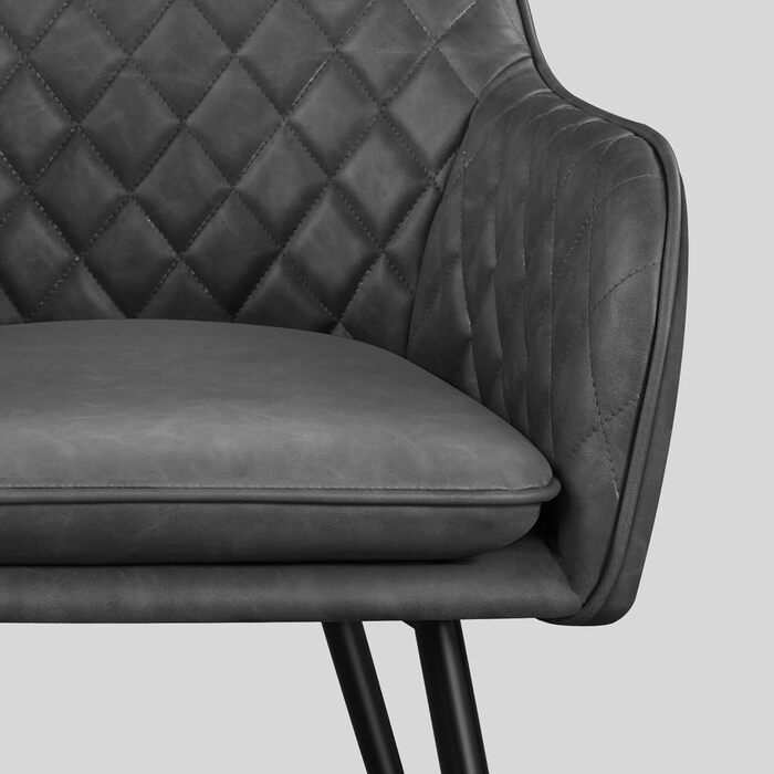 Стільці для їдальні Yaheetech, кухонні стільці з м'яким сидінням та підлокітниками, метал, штучна шкіра, коричневі (темно-сіра штучна шкіра), набір 4 шт.