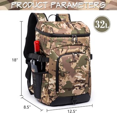 Рюкзак-холодильник Laripwit на 54 банки, 32л, камуфляж - ідеальний для пікніків, походів та кемпінгу