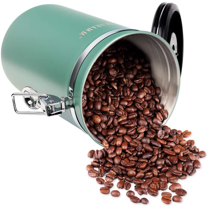 Банка для кави Шрамм об'ємом 1800 мл 10 кольорів з дозуючою ложкою Висота 19 см кавові банки Контейнер для кави з нержавіючої сталі, Колір зелений