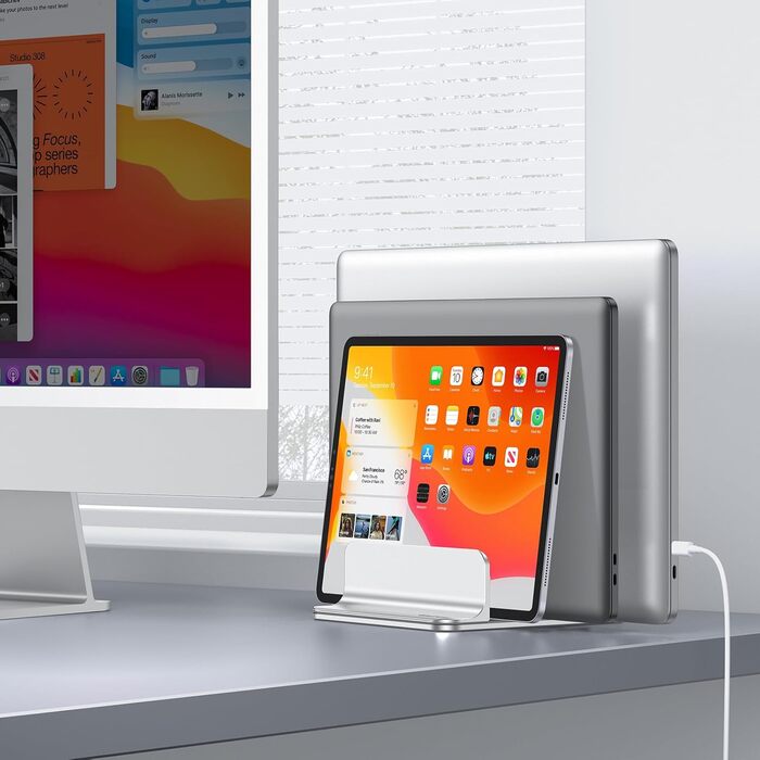 Підставка для ноутбука OMOTON 3 в 1, алюміній, регульована, до 17.3 дюйма, сумісна з MacBook, Android, срібна