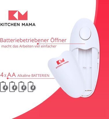 Електричний відкривач банок Kitchen Mama 2.0: автоматичний, бездротовий, з гладкою кромкою, безпечний для харчових продуктів