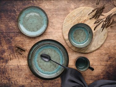 CreaTable Серія Nordic Fjord Green Набір посуду 16 предметів для 4 осіб, комбінований сервіс зі штучного каменю, підходить для посудомийної машини та мікрохвильової печі, якісне виробництво, зелений колір