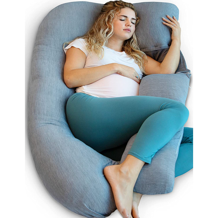 Подушка для вагітних Pharmedoc, подушка для всього тіла U - подібної форми і підтримка вагітних - підтримка спини, стегон, ніг, живота для вагітних, подушка для годування грудьми (охолоджуючий чохол, охолоджуючий темно-сірий)