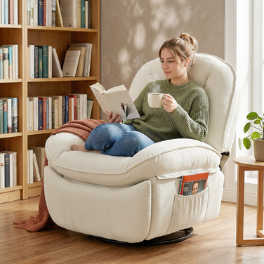 Крісло-гойдалка розкішне, поворотне, з глибокою посадкою та товстою спинкою, просте в збірці, кремового кольору